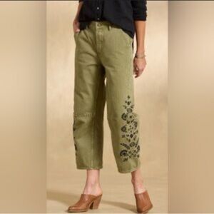DRIFTWOOD Jeans Pants Barbara Barrel 100% Cotton Green Embroidery  size 27